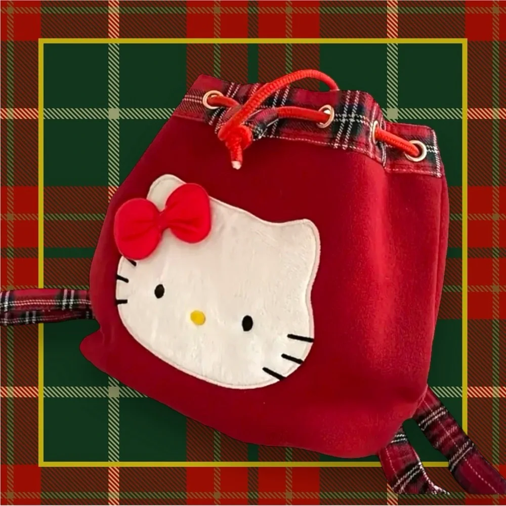 🆕 Hello Kitty Vintage Red Backpack, Lightweight Casual Drawstring Design Bag